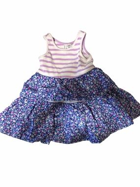Janie & Jack Girls Lavender Stripe Tank Top with Blue Floral Skirt Dress